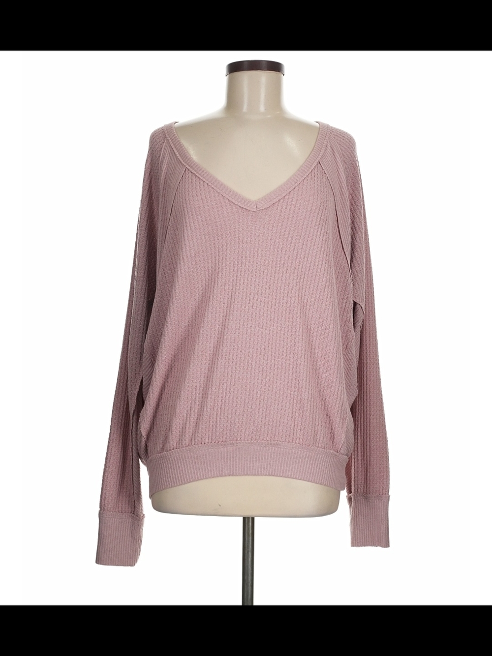 We The Free Relaxed V-Neck Waffle Knit Sweater - Mauve Pink